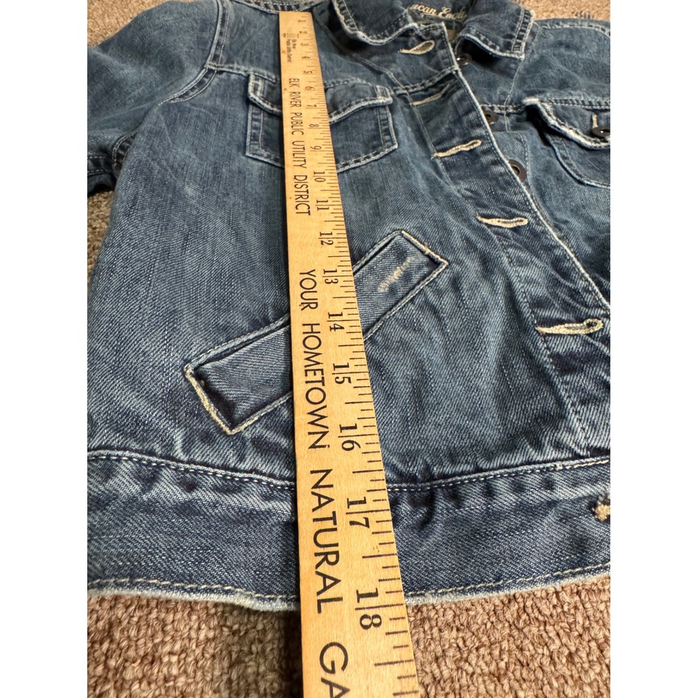 American Eagle Denim Jacket Kids Distressed Button Front Crop Jacket Size L - Picture 5 of 6